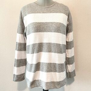 EILEEN FISHER Grey & White Striped 100% Organic Cotton Sweater